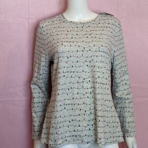 Sleep Sense Light Gray Long Sleeve Christmas Lights Pajama Top size Small
